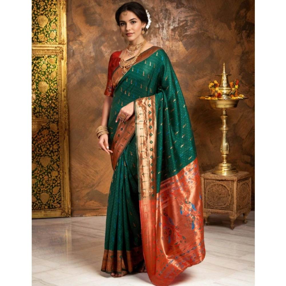 Generic Women's Silk Blend Zari Woven Saree With Unstitched Blouse 5.5Mtr (Green) - MYLUXURY LANE ENTERPRISE