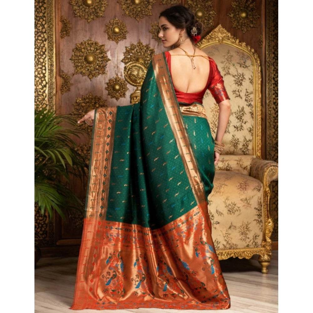 Generic Women's Silk Blend Zari Woven Saree With Unstitched Blouse 5.5Mtr (Green) - MYLUXURY LANE ENTERPRISE