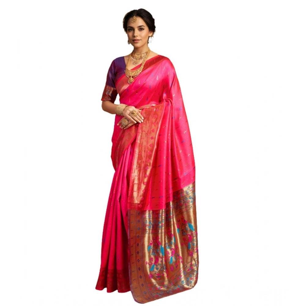 Generic Women's Silk Blend Zari Woven Saree With Unstitched Blouse 5.5Mtr (Pink) - MYLUXURY LANE ENTERPRISE