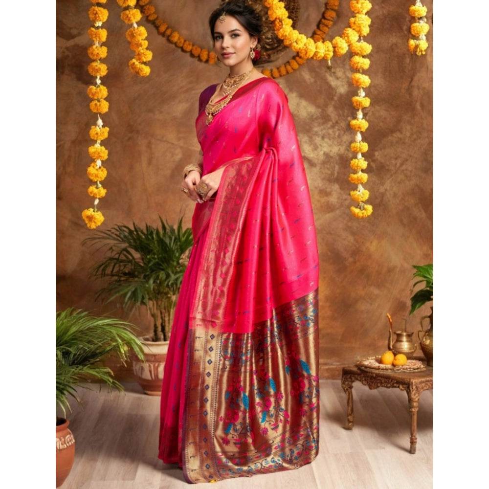 Generic Women's Silk Blend Zari Woven Saree With Unstitched Blouse 5.5Mtr (Pink) - MYLUXURY LANE ENTERPRISE
