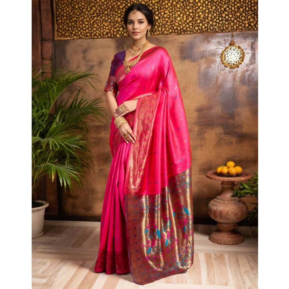 Generic Women's Silk Blend Zari Woven Saree With Unstitched Blouse 5.5Mtr (Pink) - MYLUXURY LANE ENTERPRISE