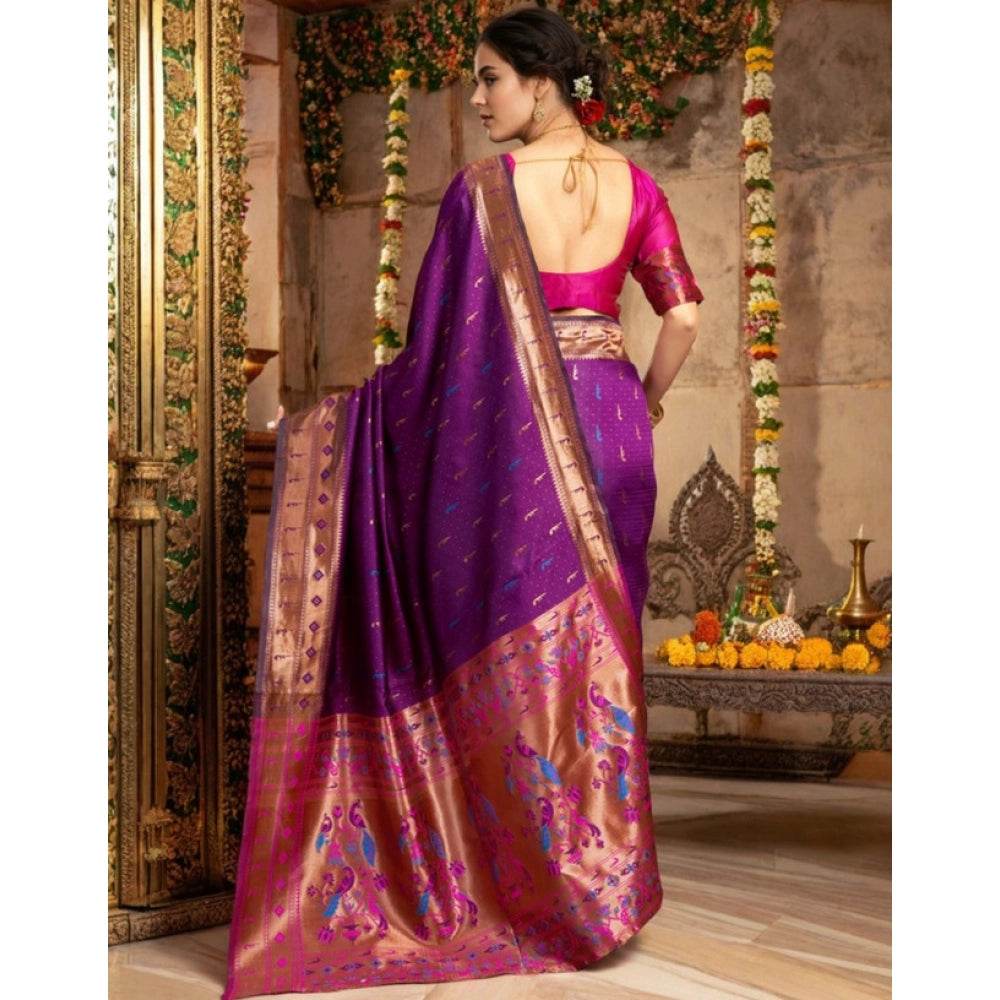 Generic Women's Silk Blend Zari Woven Saree With Unstitched Blouse 5.5Mtr (Purple) - MYLUXURY LANE ENTERPRISE