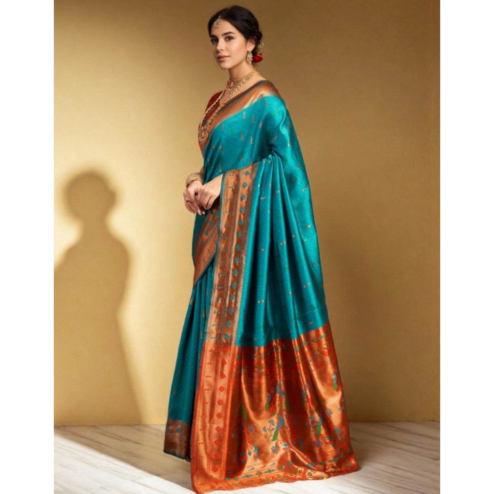 Generic Women's Silk Blend Zari Woven Saree With Unstitched Blouse 5.5Mtr (Rama) - MYLUXURY LANE ENTERPRISE