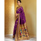 Generic Women's Silk Blend Paithani Saree With Unstitched Blouse 5.5Mtr (Purple) - MYLUXURY LANE ENTERPRISE