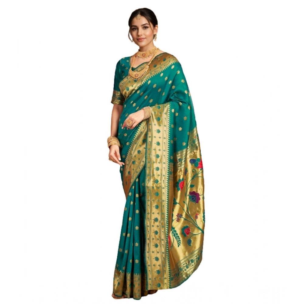 Generic Women's Silk Blend Woven Saree With Unstitched Blouse 5.5Mtr (Green) - MYLUXURY LANE ENTERPRISE