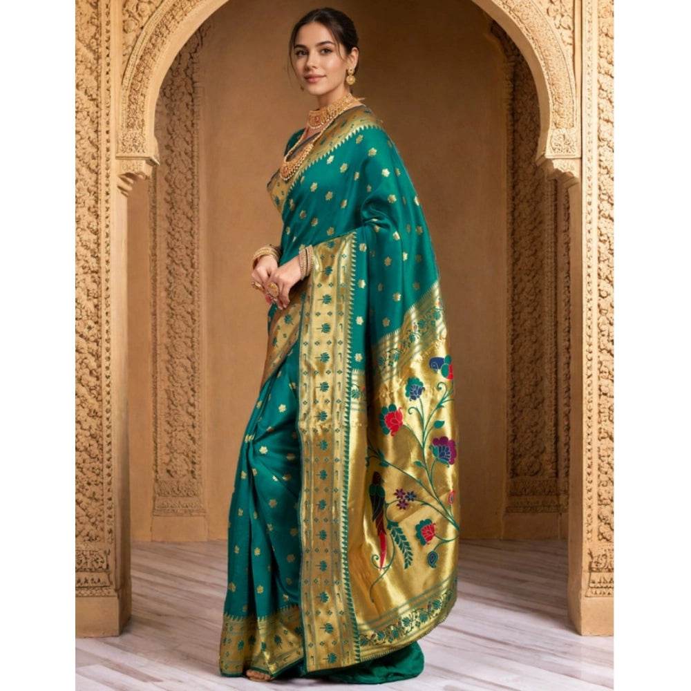 Generic Women's Silk Blend Woven Saree With Unstitched Blouse 5.5Mtr (Green) - MYLUXURY LANE ENTERPRISE
