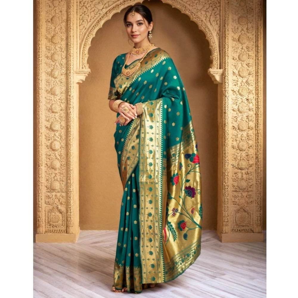 Generic Women's Silk Blend Woven Saree With Unstitched Blouse 5.5Mtr (Green) - MYLUXURY LANE ENTERPRISE