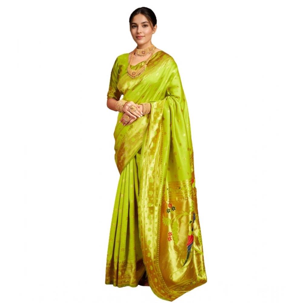 Generic Women's Silk Blend Woven Saree With Unstitched Blouse 5.5Mtr (Lime-Green) - MYLUXURY LANE ENTERPRISE