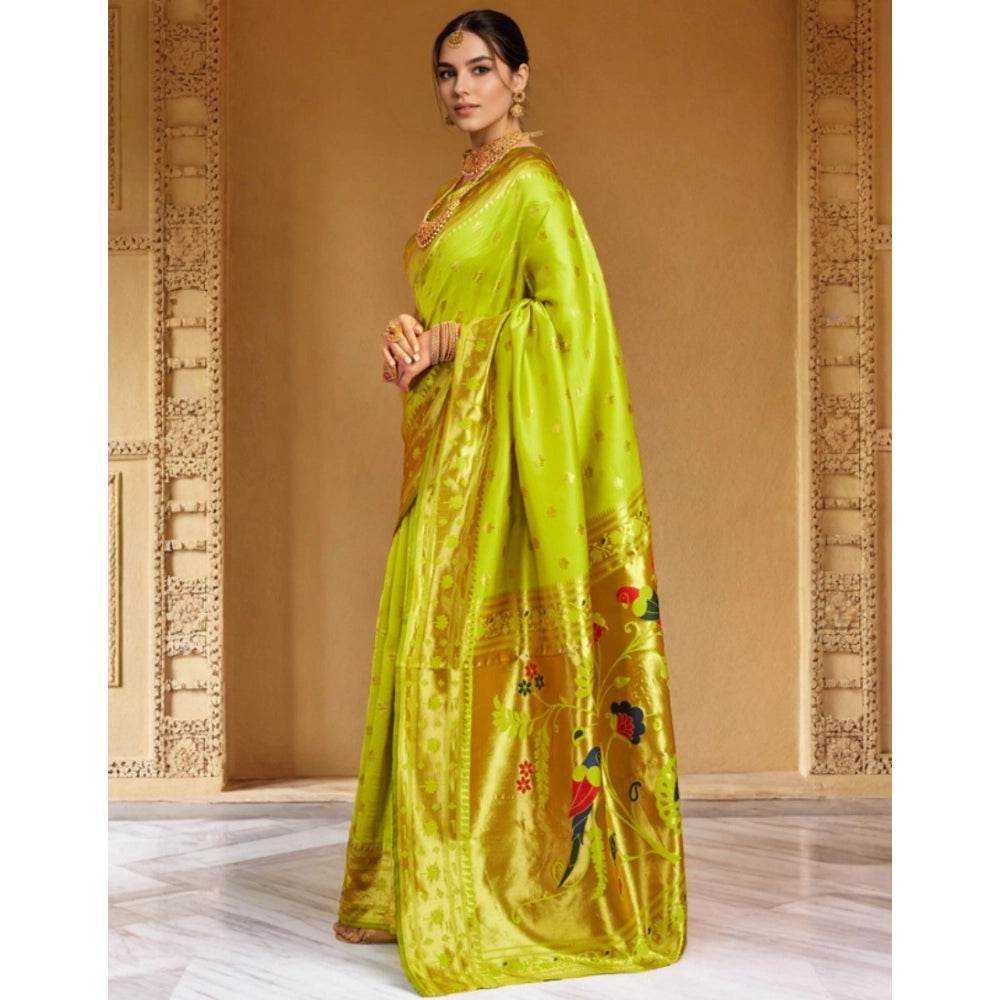 Generic Women's Silk Blend Woven Saree With Unstitched Blouse 5.5Mtr (Lime-Green) - MYLUXURY LANE ENTERPRISE