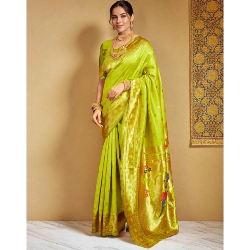Generic Women's Silk Blend Woven Saree With Unstitched Blouse 5.5Mtr (Lime-Green) - MYLUXURY LANE ENTERPRISE