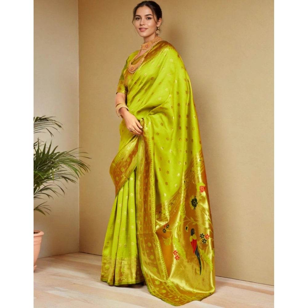 Generic Women's Silk Blend Woven Saree With Unstitched Blouse 5.5Mtr (Lime-Green) - MYLUXURY LANE ENTERPRISE