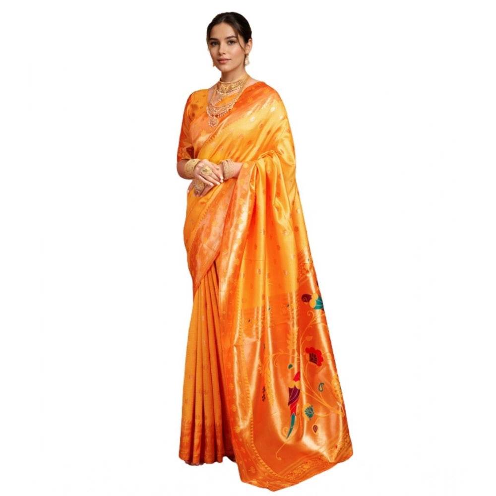 Generic Women's Silk Blend Woven Saree With Unstitched Blouse 5.5Mtr (Orange) - MYLUXURY LANE ENTERPRISE