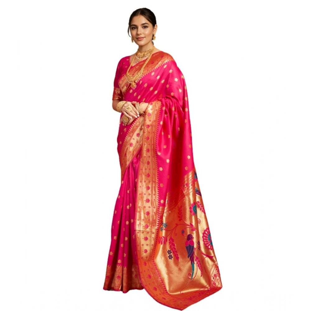 Generic Women's Silk Blend Woven Saree With Unstitched Blouse 5.5Mtr (Pink) - MYLUXURY LANE ENTERPRISE