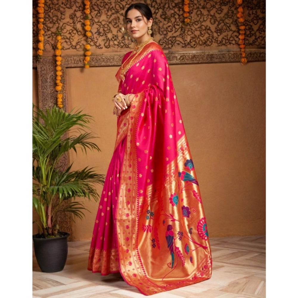 Generic Women's Silk Blend Woven Saree With Unstitched Blouse 5.5Mtr (Pink) - MYLUXURY LANE ENTERPRISE