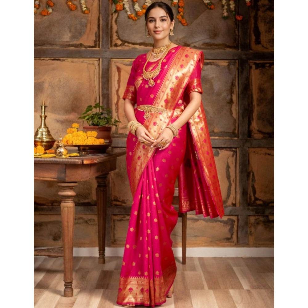 Generic Women's Silk Blend Woven Saree With Unstitched Blouse 5.5Mtr (Pink) - MYLUXURY LANE ENTERPRISE