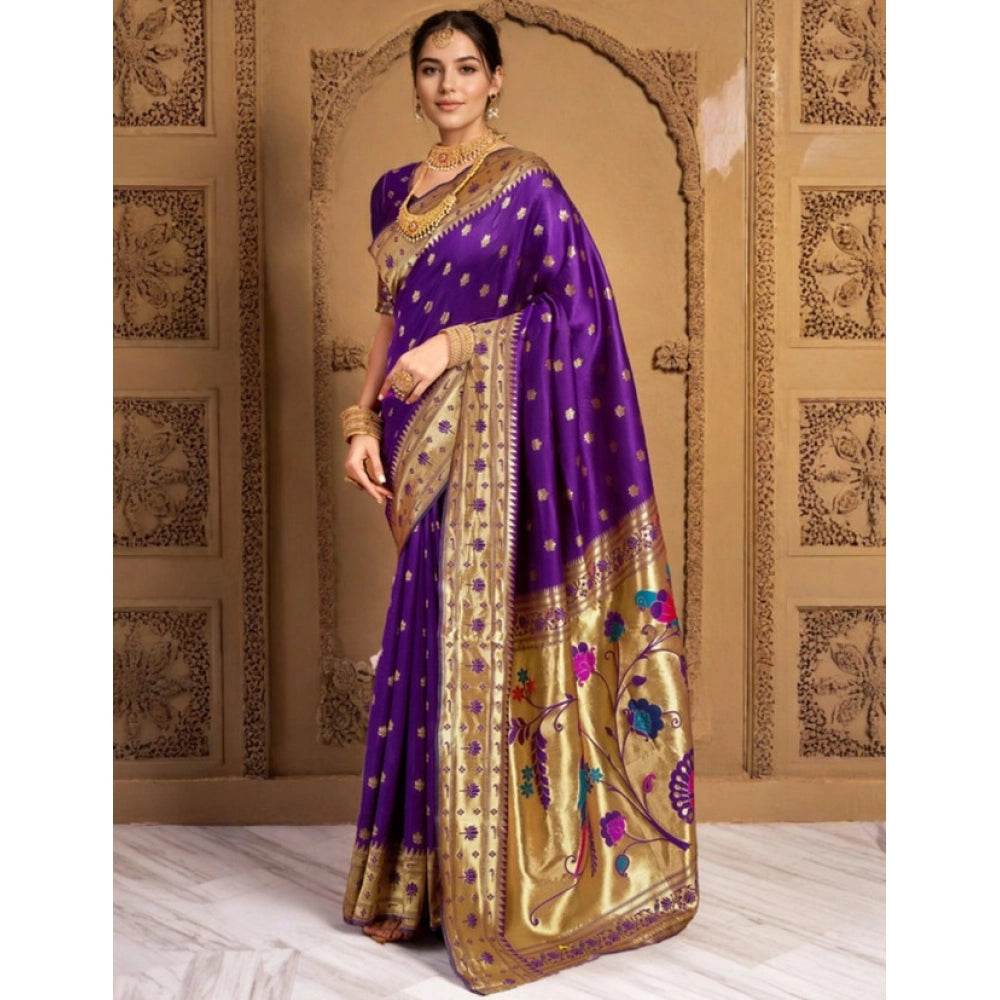 Generic Women's Silk Blend Woven Saree With Unstitched Blouse 5.5Mtr (Purple) - MYLUXURY LANE ENTERPRISE