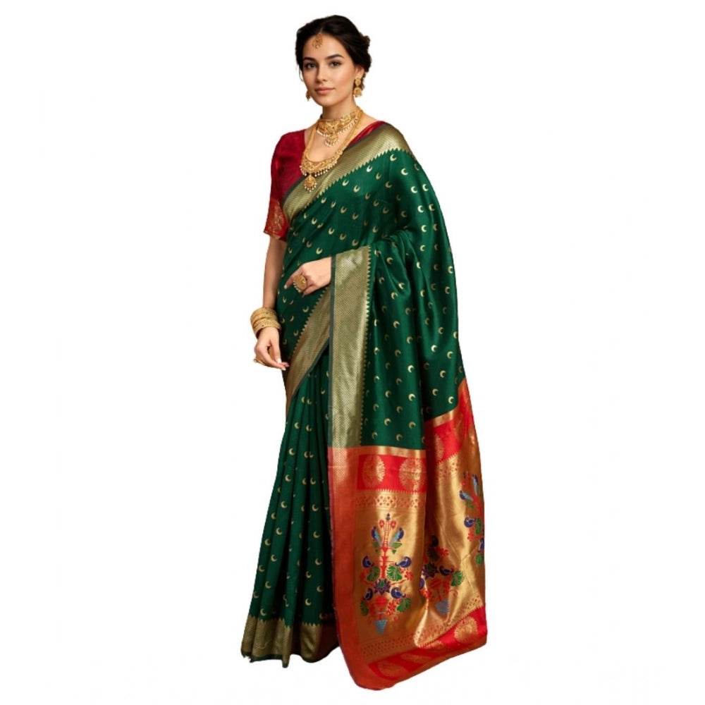 Generic Women's Silk Blend Zari Woven Saree With Unstitched Blouse 5.5Mtr (Green) - MYLUXURY LANE ENTERPRISE