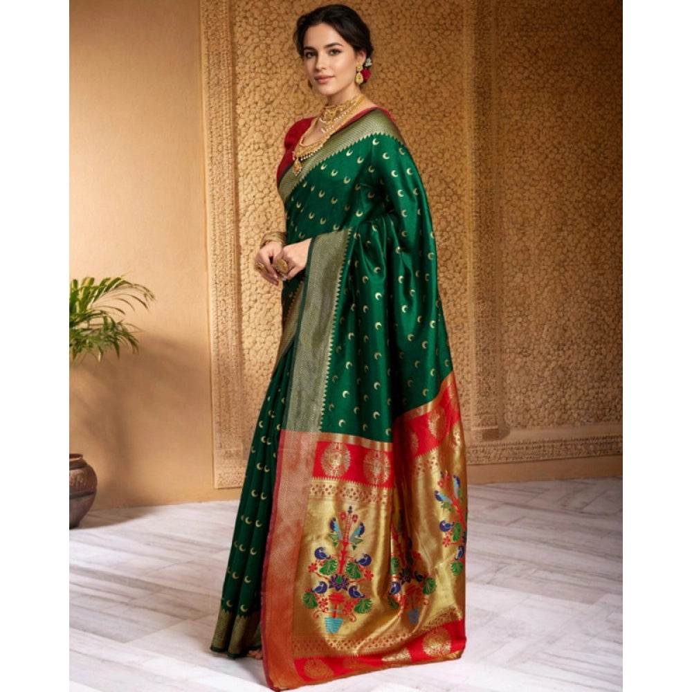 Generic Women's Silk Blend Zari Woven Saree With Unstitched Blouse 5.5Mtr (Green) - MYLUXURY LANE ENTERPRISE