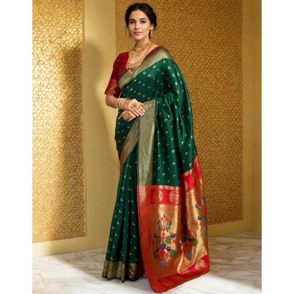 Generic Women's Silk Blend Zari Woven Saree With Unstitched Blouse 5.5Mtr (Green) - MYLUXURY LANE ENTERPRISE