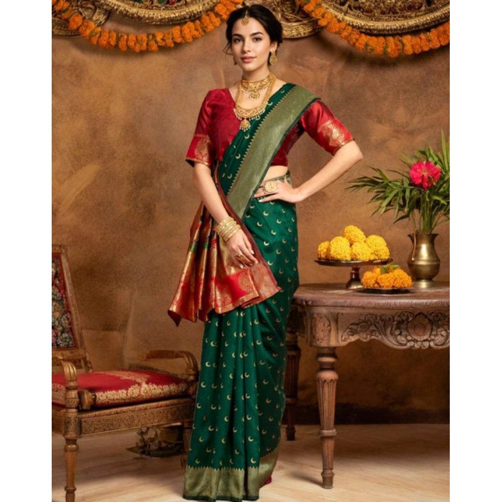 Generic Women's Silk Blend Zari Woven Saree With Unstitched Blouse 5.5Mtr (Green) - MYLUXURY LANE ENTERPRISE