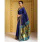 Generic Women's Silk Blend Zari Woven Saree With Unstitched Blouse 5.5Mtr (Navy) - MYLUXURY LANE ENTERPRISE