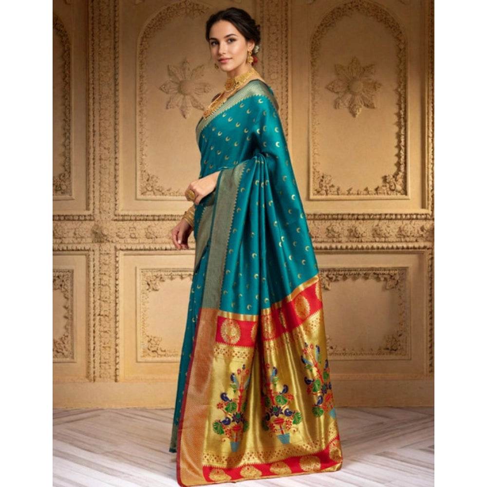 Generic Women's Silk Blend Zari Woven Saree With Unstitched Blouse 5.5Mtr (Rama) - MYLUXURY LANE ENTERPRISE