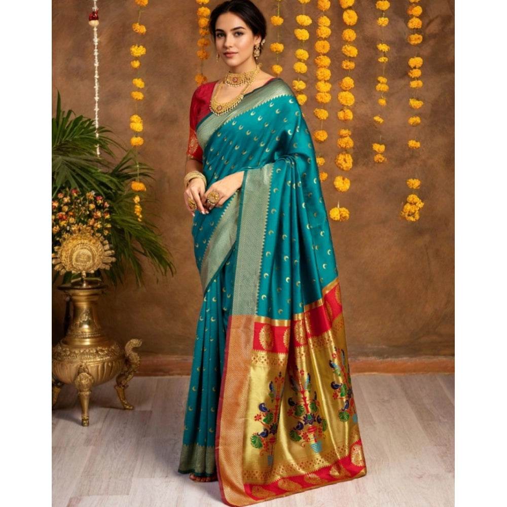 Generic Women's Silk Blend Zari Woven Saree With Unstitched Blouse 5.5Mtr (Rama) - MYLUXURY LANE ENTERPRISE