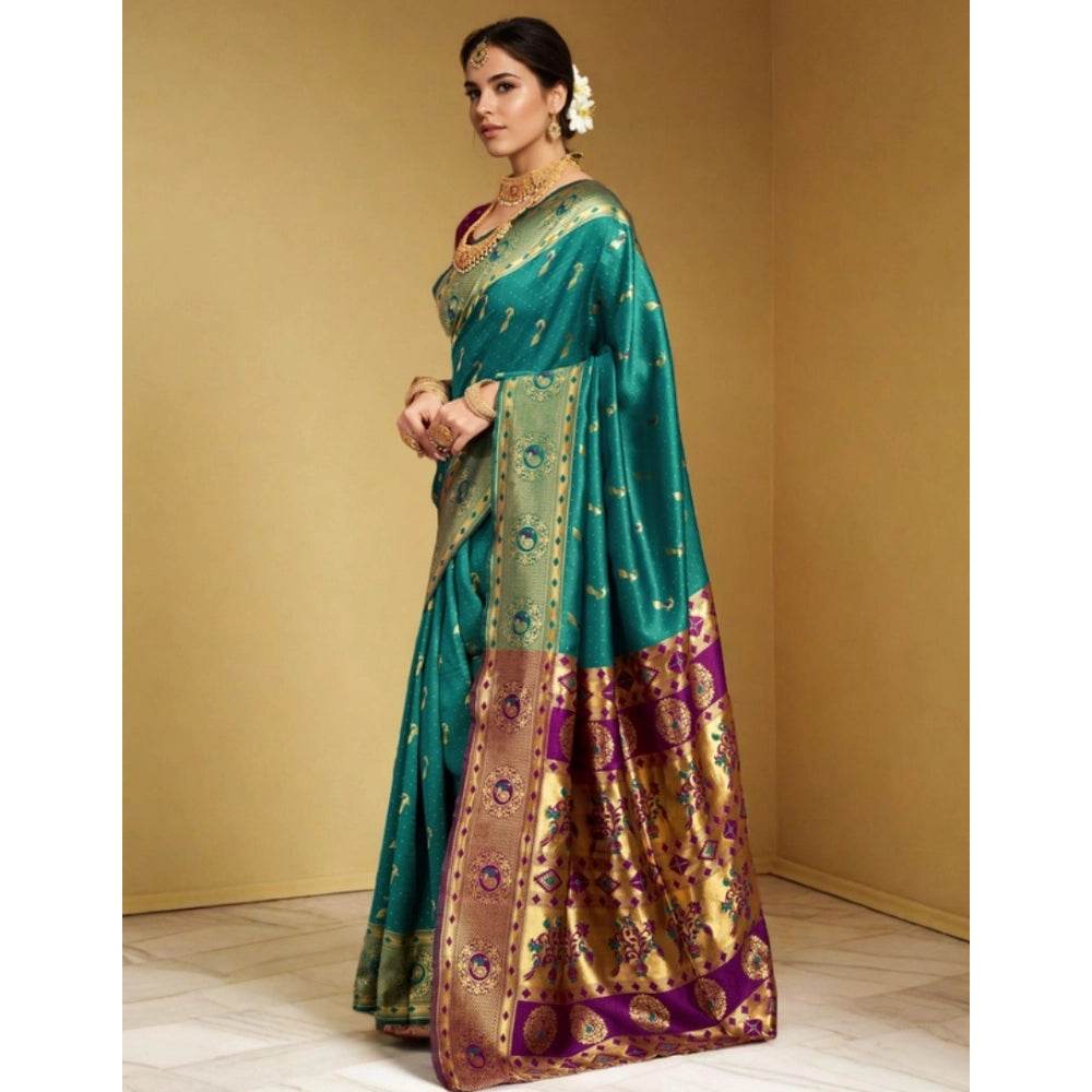 Generic Women's Silk Blend Zari Weaving Saree With Unstitched Blouse 5.5Mtr (Green) - MYLUXURY LANE ENTERPRISE
