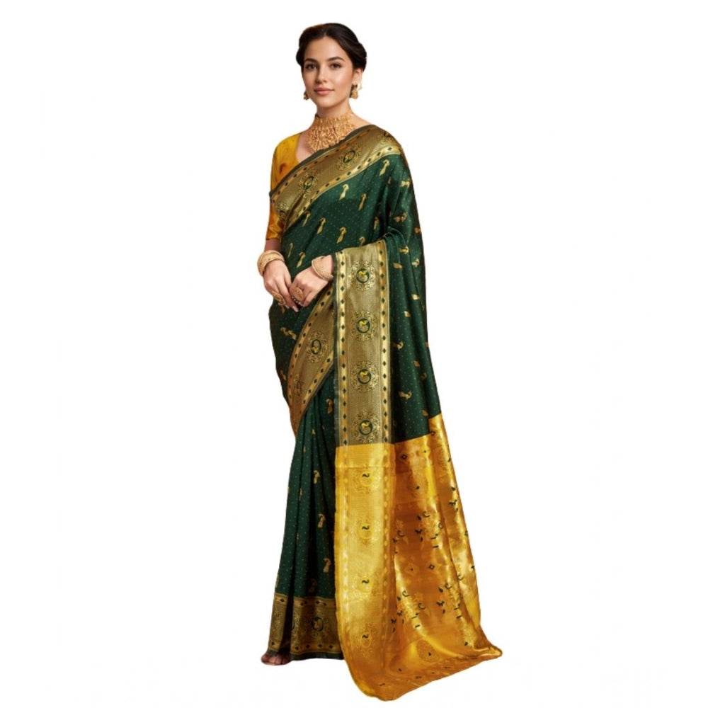 Generic Women's Silk Blend Zari Weaving Saree With Unstitched Blouse 5.5Mtr (Green (5)) - MYLUXURY LANE ENTERPRISE