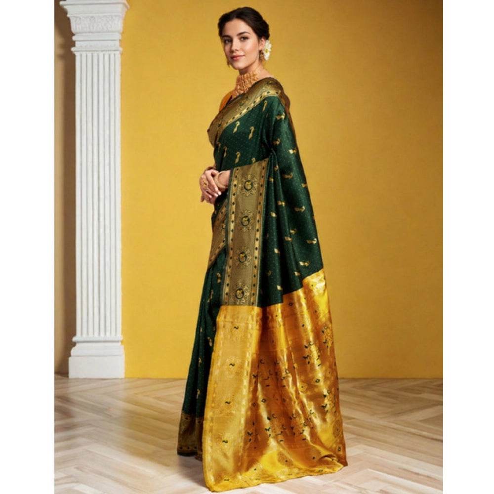 Generic Women's Silk Blend Zari Weaving Saree With Unstitched Blouse 5.5Mtr (Green (5)) - MYLUXURY LANE ENTERPRISE