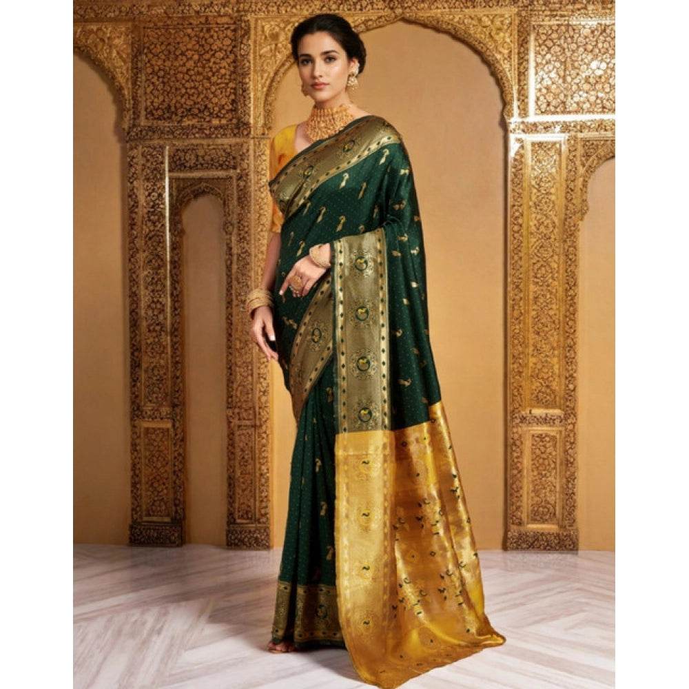 Generic Women's Silk Blend Zari Weaving Saree With Unstitched Blouse 5.5Mtr (Green (5)) - MYLUXURY LANE ENTERPRISE