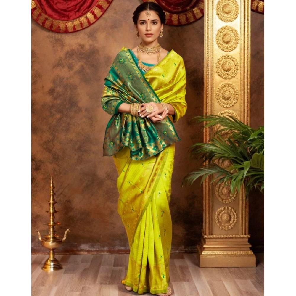 Generic Women's Silk Blend Zari Weaving Saree With Unstitched Blouse 5.5Mtr (Lime-Green) - MYLUXURY LANE ENTERPRISE