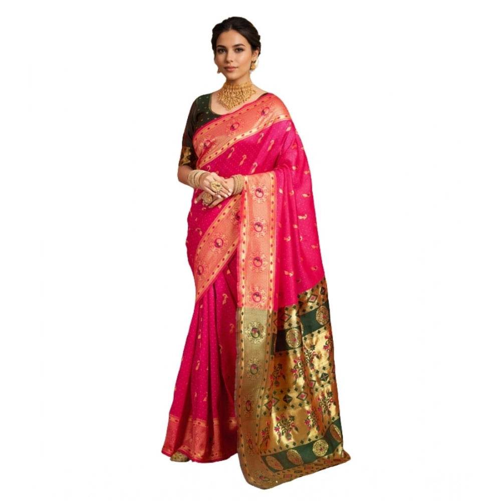 Generic Women's Silk Blend Zari Weaving Saree With Unstitched Blouse 5.5Mtr (Pink) - MYLUXURY LANE ENTERPRISE