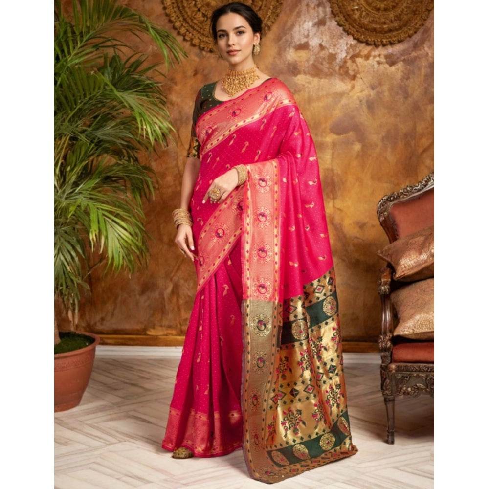 Generic Women's Silk Blend Zari Weaving Saree With Unstitched Blouse 5.5Mtr (Pink) - MYLUXURY LANE ENTERPRISE