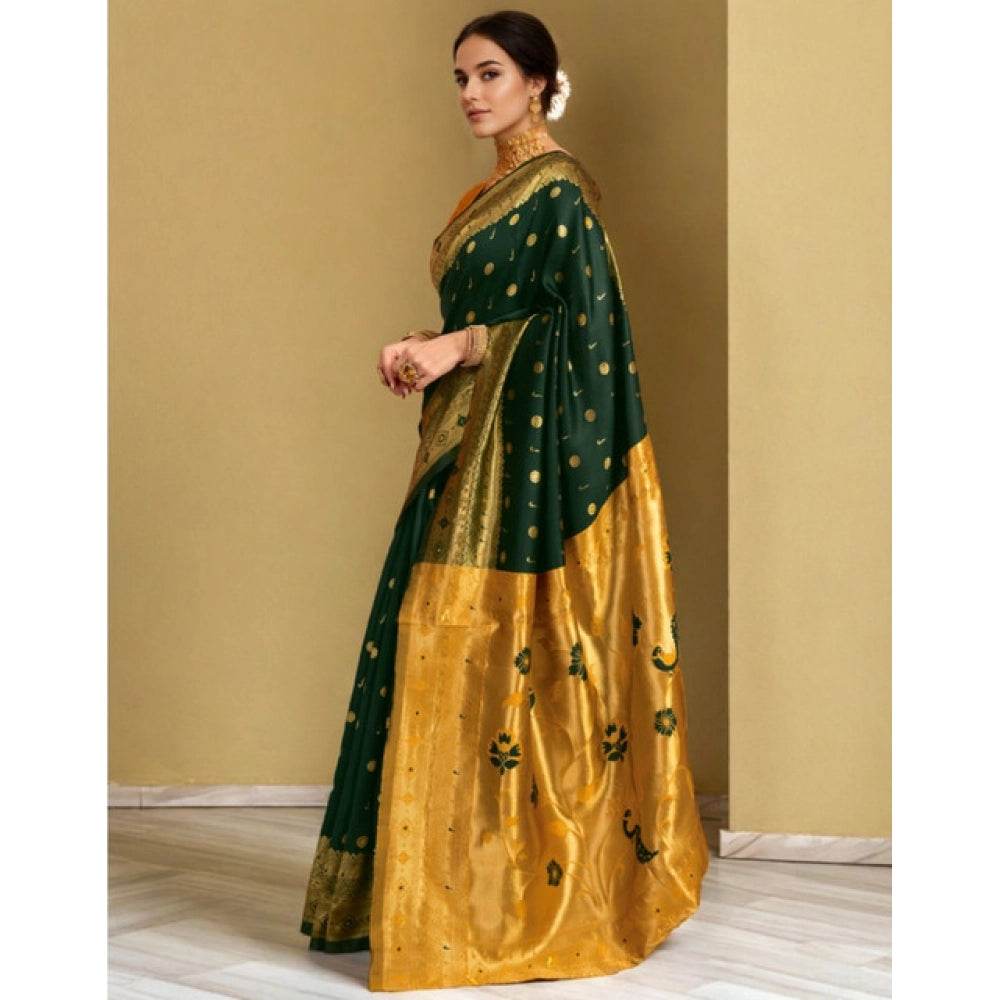 Generic Women's Silk Blend Zari Weaving Saree With Unstitched Blouse 5.5Mtr (Green) - MYLUXURY LANE ENTERPRISE