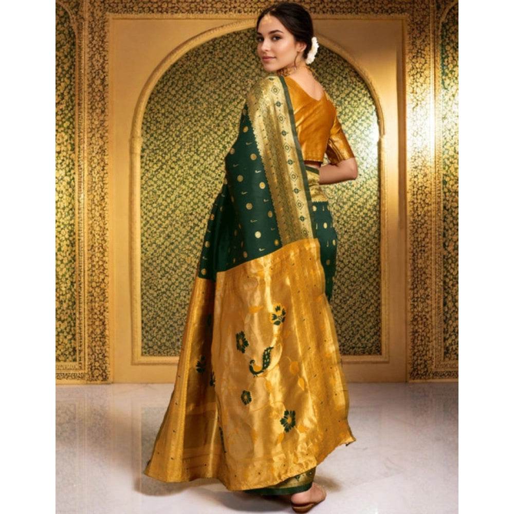 Generic Women's Silk Blend Zari Weaving Saree With Unstitched Blouse 5.5Mtr (Green) - MYLUXURY LANE ENTERPRISE