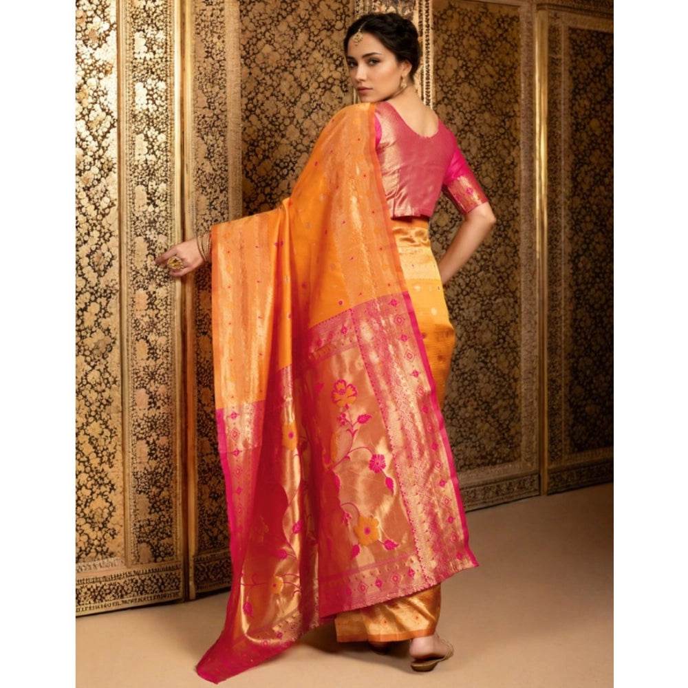 Generic Women's Silk Blend Zari Weaving Saree With Unstitched Blouse 5.5Mtr (Orange) - MYLUXURY LANE ENTERPRISE