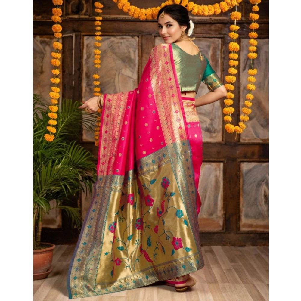 Generic Women's Silk Blend Zari Weaving Saree With Unstitched Blouse 5.5Mtr (Pink) - MYLUXURY LANE ENTERPRISE