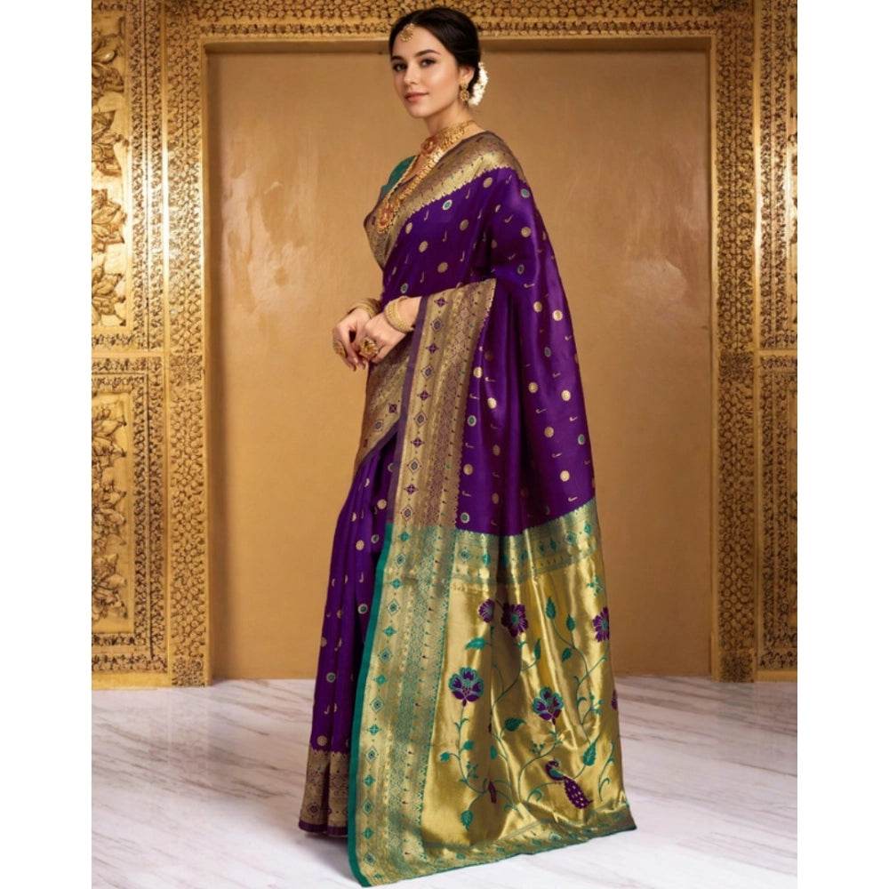 Generic Women's Silk Blend Zari Weaving Saree With Unstitched Blouse 5.5Mtr (Purple) - MYLUXURY LANE ENTERPRISE