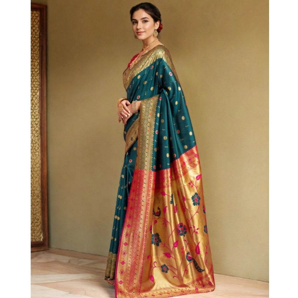 Generic Women's Silk Blend Zari Weaving Saree With Unstitched Blouse 5.5Mtr (Rama) - MYLUXURY LANE ENTERPRISE