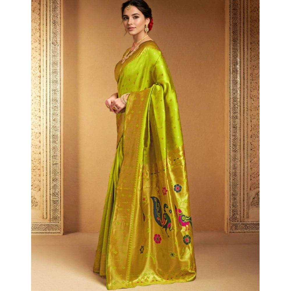 Generic Women's Silk Blend Zari Weaving Saree With Unstitched Blouse 5.5Mtr (Lime-Green) - MYLUXURY LANE ENTERPRISE