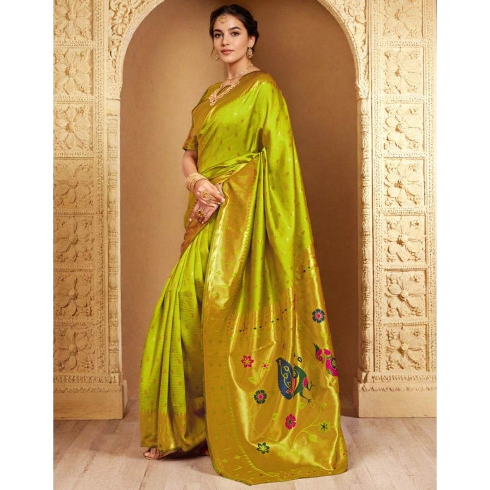 Generic Women's Silk Blend Zari Weaving Saree With Unstitched Blouse 5.5Mtr (Lime-Green) - MYLUXURY LANE ENTERPRISE