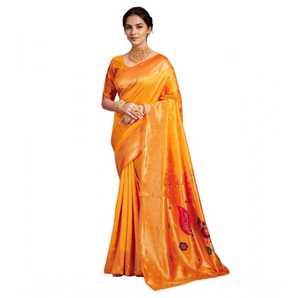 Generic Women's Silk Blend Zari Weaving Saree With Unstitched Blouse 5.5Mtr (Mustard) - MYLUXURY LANE ENTERPRISE