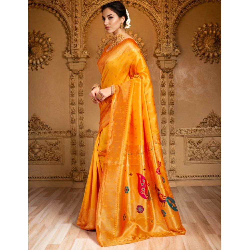 Generic Women's Silk Blend Zari Weaving Saree With Unstitched Blouse 5.5Mtr (Mustard) - MYLUXURY LANE ENTERPRISE
