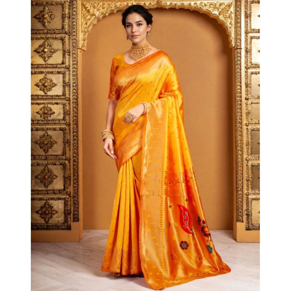 Generic Women's Silk Blend Zari Weaving Saree With Unstitched Blouse 5.5Mtr (Mustard) - MYLUXURY LANE ENTERPRISE