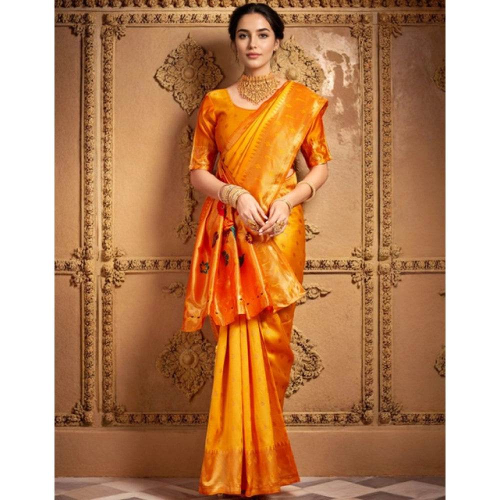 Generic Women's Silk Blend Zari Weaving Saree With Unstitched Blouse 5.5Mtr (Mustard) - MYLUXURY LANE ENTERPRISE