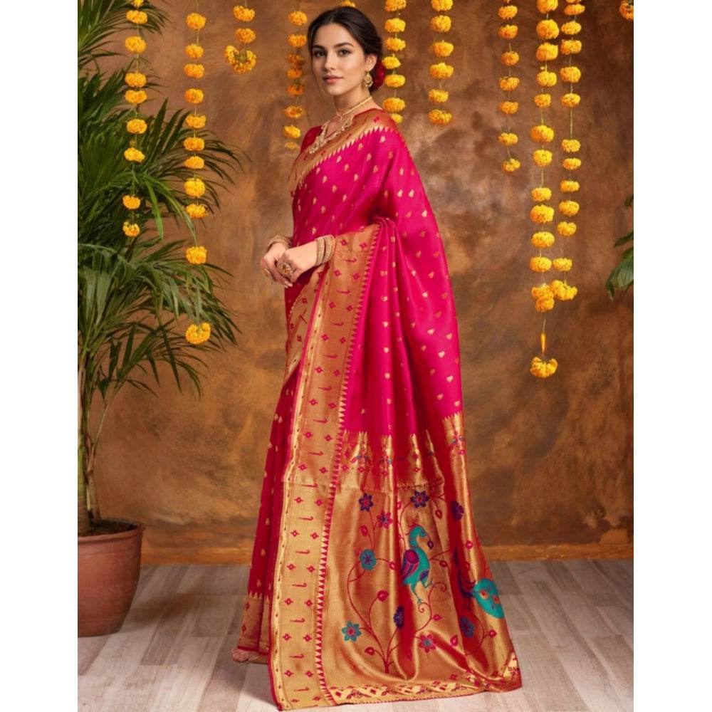 Generic Women's Silk Blend Zari Weaving Saree With Unstitched Blouse 5.5Mtr (Pink) - MYLUXURY LANE ENTERPRISE