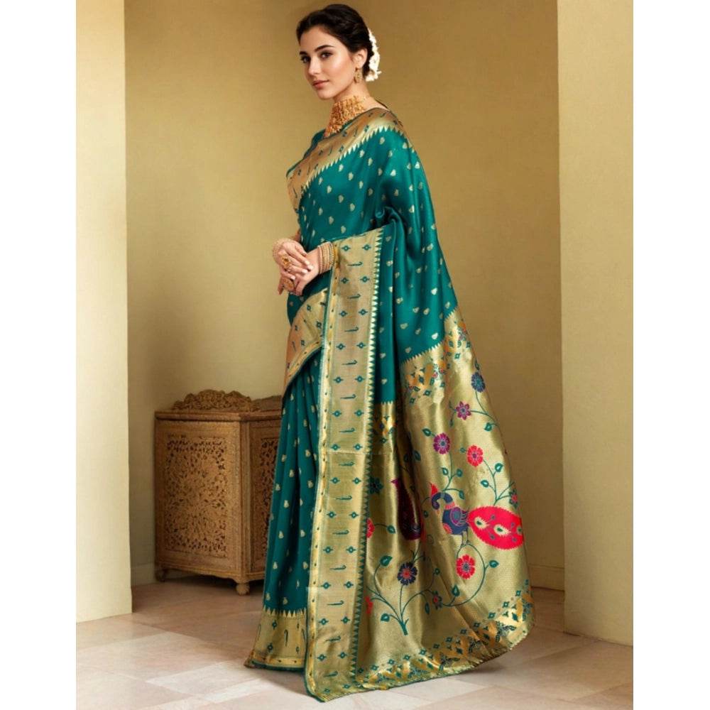 Generic Women's Silk Blend Zari Weaving Saree With Unstitched Blouse 5.5Mtr (Rama) - MYLUXURY LANE ENTERPRISE