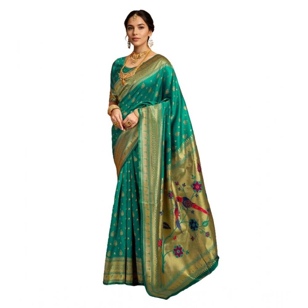 Generic Women's Silk Blend Zari Weaving Saree With Unstitched Blouse 5.5Mtr (Green) - MYLUXURY LANE ENTERPRISE
