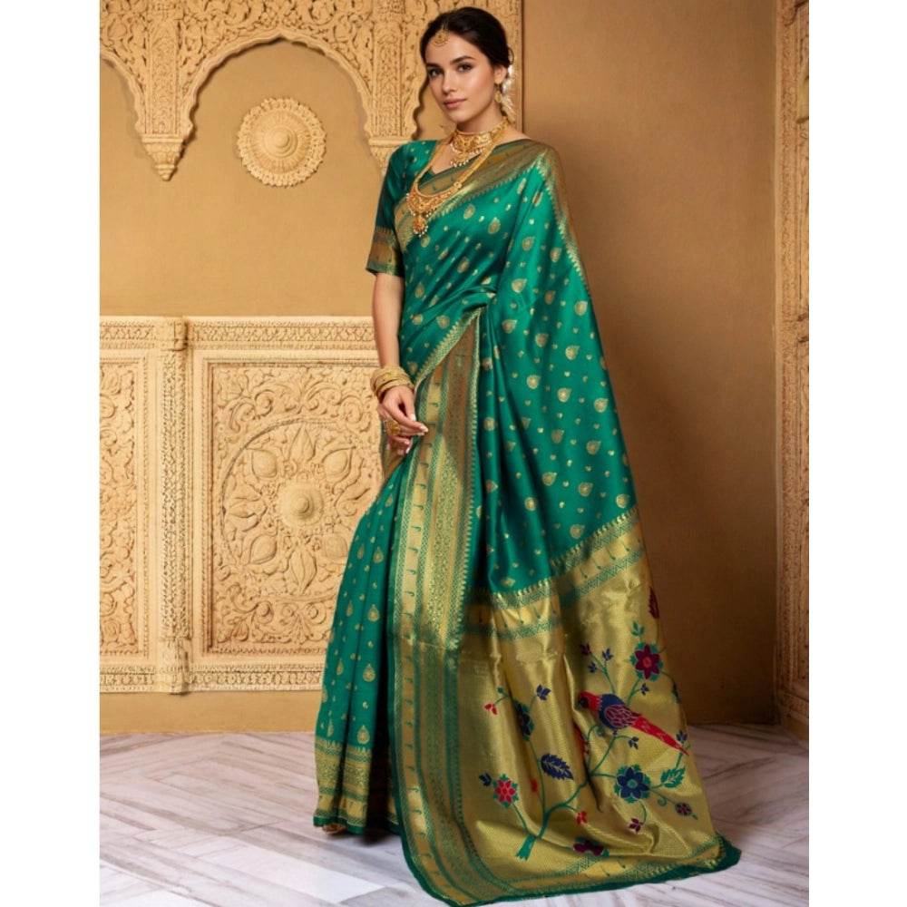 Generic Women's Silk Blend Zari Weaving Saree With Unstitched Blouse 5.5Mtr (Green) - MYLUXURY LANE ENTERPRISE
